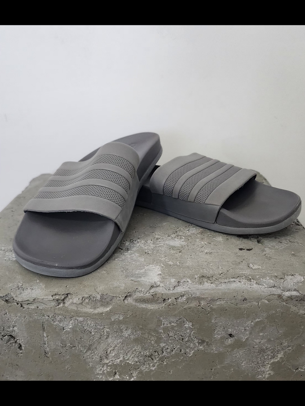 adidas Grey Slide Sandals with Textured Straps